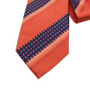 Azzaro Stripe Tie Men’s 61” Orange Blue Microfiber Woven Geometric Wide New